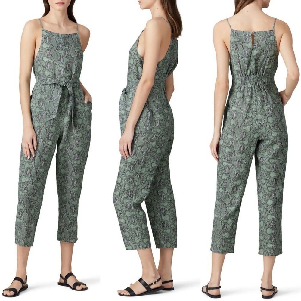 NWT BLANK NYC 100% Linen Shed Your Skin Snakeskin Printed Jumpsuit Overalls